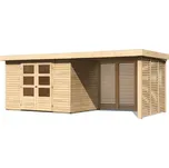 dřevěný domek KARIBU ASKOLA 4 + přístavek 280 cm včetně zadní a boční stěny (9182) natur