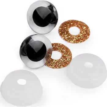 Galanterie Oči na makramé sovu pr.20 mm zlaté glitrové s pojistkou - pár