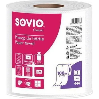 Papírový ručník Papírové utěrky, bílá, 2-vrstvé, 100 m, průměr 20 cm, 1 role, SOVIO PP20963