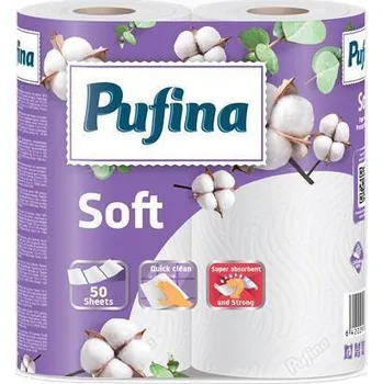 Papírové utěrky "Soft", 2-vrstvé, 50 útržků, 2 role, PUFINA PP20643