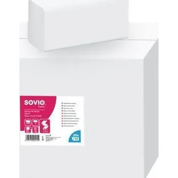 Papírový ručník Papírové ručníky, bílá, 2-vrstvé, skládané V, 150 útržků, 21 x 25 cm, SOVIO PP20869/PP21096