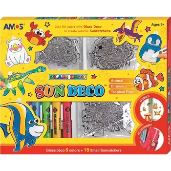 Výtvárné potřeby AMOS Sada Barvy na sklo - ZVÍŘÁTKA - barvy + sklíčka