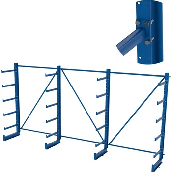 Dílenský regál Výškově nastavitelný svařovaný konzolový regál, jednostranný, rovnoramenný, 2000×4050×635 mm
