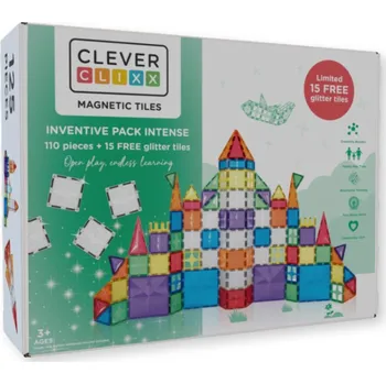 ostatní stavebnice Cleverclixx - Magnetická stavebnice intenzivních barev 110 dílů + 15 třpytivých dílů zdarma