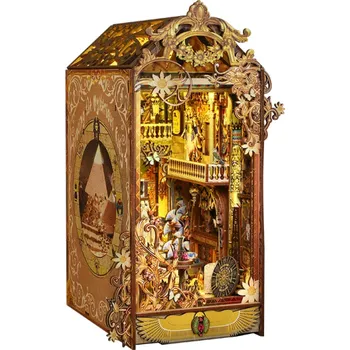 Dřevěná hračka DIY 3D domeček pro panenky 15,5 x 18 x 27,5 cm Dřevěná stavebnice s LED světlem a nábytkem Miniaturní model Ruční montáž Dekorace