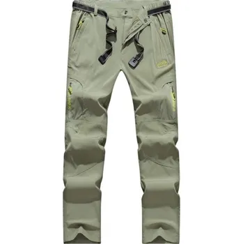 Pánské kalhoty Letní pánské rychleschnoucí turistické kalhoty Strečové nepromokavé taktické kalhoty s kapsami na zip Lehká outdoorová výbava zelená L