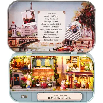 Dřevěná hračka Krabicový DIY dřevěný domeček pro panenky 3D model Divadélko s nábytkem Roztomilá dekorace Hračka k sestavení Kreativní dárek