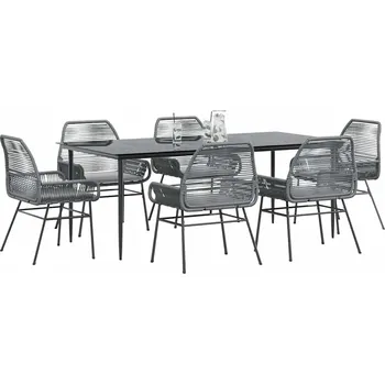 7dílný zahradní jídelní set s poduškami šedý polyratan sklo Šedá3334483