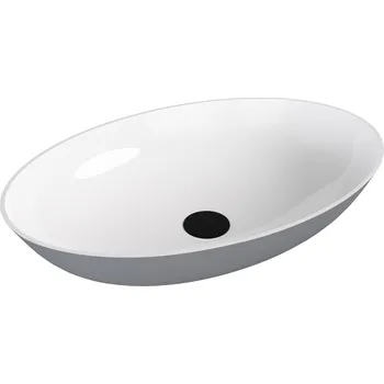 Umyvadlo Polysan BANERA OVAL umyvadlo na desku, litý mramor, 60x40cm, bílá/šedá mat