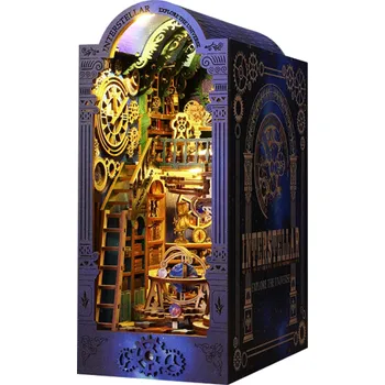 Dřevěná hračka Domeček pro panenky 11,5 x 18 x 25,5 cm Dřevěná DIY stavebnice s LED světlem Nábytek 3D model Ruční montáž Miniaturní dům Dekorace