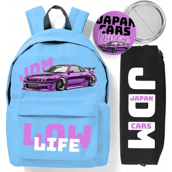 Školní batoh Školní SADA Modrý Batoh + Penál + Odznak JAPAN CARS Styl Do Školy
