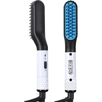 Kulma Elektrický horký hřeben na vlasy a vousy pro muže 25W Negativní iontová žehlička Kartáč na mokré i suché vlasy Rychlý styling EU zástrčka bílá