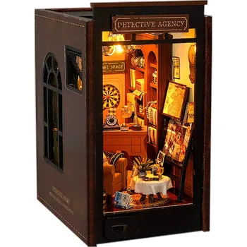 Dřevěná hračka Domeček pro panenky 9 x 13,5 x 16 cm DIY 3D dřevěná stavebnice s LED světlem Miniaturní nábytek Kreativní model Dekorace pro děti i dospělé