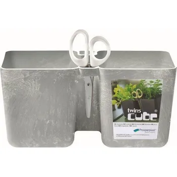 Květináč Prosperplast Květináč na bylinky Twins Cube betonový, s nůžkami