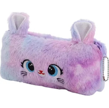 Penál Plyšový penál s gradientním koťátkem 20x10 cm Roztomilý penál pro dívky Velká kapacita Vánoční dárek Papírnictví Kawaii školní potřeby fialová