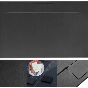 Sprchová vanička REA SPRCHOVÁ VANIČKA BAZALT LONG BLACK 90x120 + SIFON
