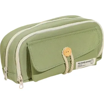Penál Plátěný penál 210x110x75 mm Roztomilý a praktický pouzdro na tužky Velká otevírací kapacita Studentská taštička Kosmetická a cestovní taška zelená