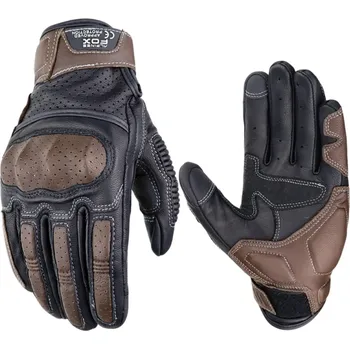 Moto rukavice Vintage černo-hnědé motocyklové rukavice z pravé kůže Letní perforované prodyšné rukavice na motorku Motokrosové klasické jezdecké rukavice L