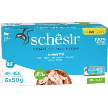 Krmivo pro kočku 6x50g Schesir Complete Nutrition Filet v želé - tuňák