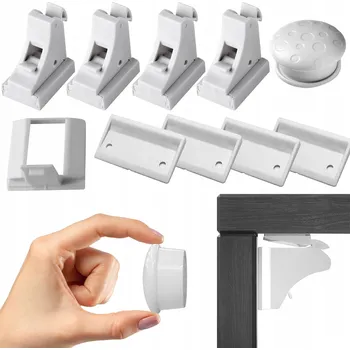 Dětský bezpečnostní prvek MAGNETICKÉ ZABEZPEČENÍ ZÁMEK NA NÁBYTEK SKŘÍNĚK DĚTSKÁ POJISTKA 4 ks