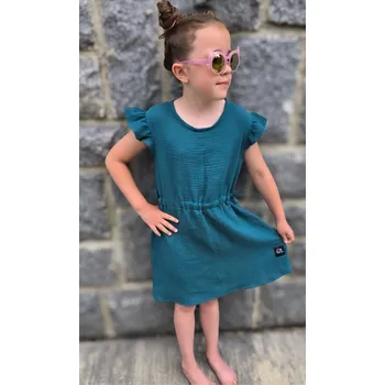 Dívčí šaty Kulišárny Dívčí šaty BELLA - SMARAGD mušelín VELIKOST: 110 (4-5 let)