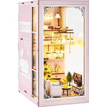 Dřevěná hračka Domeček pro panenky 11,6 x 18 x 23 cm DIY 3D dřevěná stavebnice s LED světlem Nábytek k sestavení Dekorace Miniaturní model pro tvoření