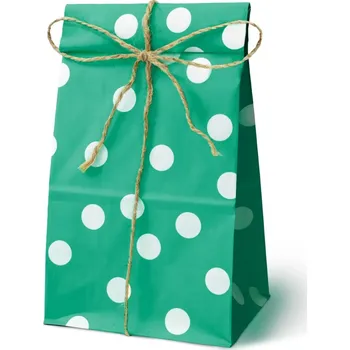 Dárková taška ZELENÉ PAPÍROVÉ TAŠKY S PUNTÍKY 10x7x28 cm na SLADKOSTI DÁRKY NAROZENINY
