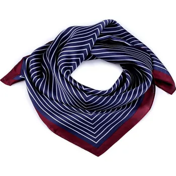 Šála Saténový šátek s jemným proužkem 70x70 cm, barva 3 modrá tmavá