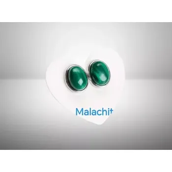 Náušnice Malachitové oválné náušnice z chirurgické oceli, 6 x 8 mm