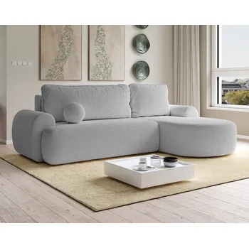 Sedací souprava Rohová rozkládací sedačka OVOLI - bouclé - šedá