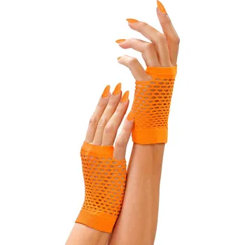Karnevalový doplněk Krátké oranžové síťované rukavice bez prstů