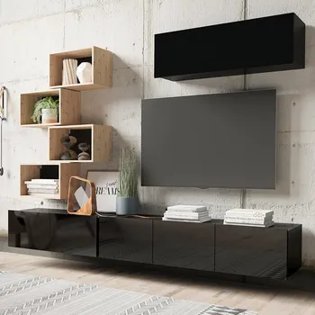 Obývací stěna Obývací stěna CALABRINI c | 250 cm | 7 dílů H1 | černá lesk/dub artisan