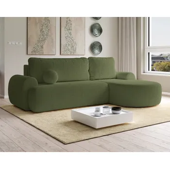 Sedací souprava Rohová rozkládací sedačka OVOLI - bouclé - zelená