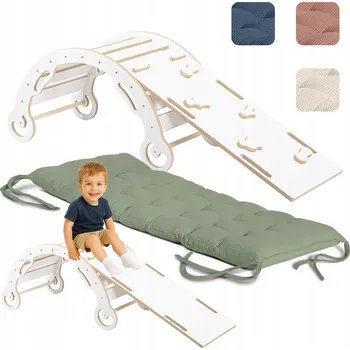 Dětská houpačka Montessori velká houpačka dřevěná + skluzavka a polštář