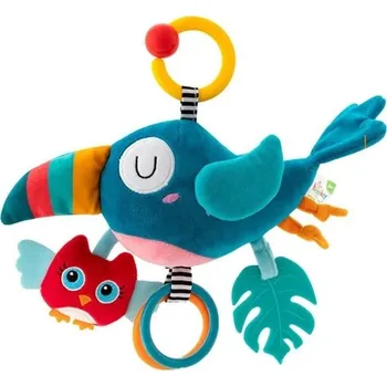 Létající drak Závěsná hračka pro miminka 24 x 21 cm Tukan s kroužkem Pískací hračka na postýlku nebo kočárek Rozvoj zraku a hmatu