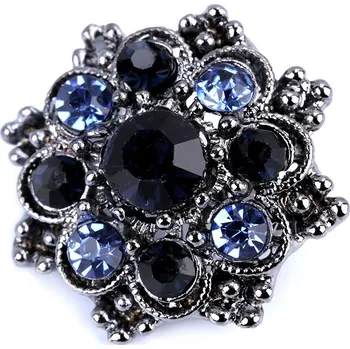 Brož Malá brož květ s broušenými kamínky - modrá antracit