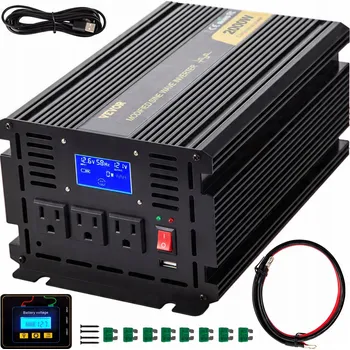 Měnič napětí VEVOR Falownik Sinusoidalny 2000W DC 12V Na AC 120V Przetwornica Mocy