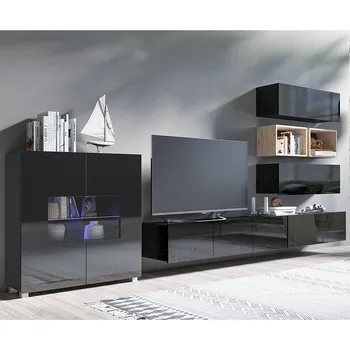 Obývací stěna Obývací stěna CALABRINI c | 350 cm | 7 dílů CH1 | černá lesk/dub artisan