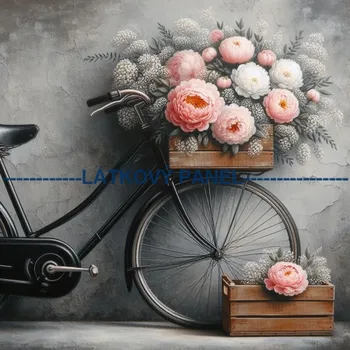 Látkový panel - Kolo s květy - VI-58 Velikost: 25x25cm, Materiál: Teplákovina nepočesaná