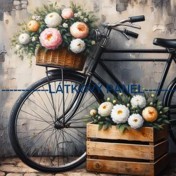 Látkový panel - Kolo s květy - VI-51 Velikost: 25x25cm, Materiál: Kočárkovina