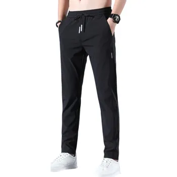 Pánské kalhoty Pánské prodyšné elastické kalhoty s rovným střihem Ležérní pohodlné kalhoty na každodenní nošení Volný pas Stylové vzdušné kalhoty černá S