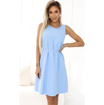 Cizojazyčná kniha 296-12 VICTORIA Sleeveless trapeze dress with a belt – a classic in a modern version - light blue NUMOCO světle modrá 3371377