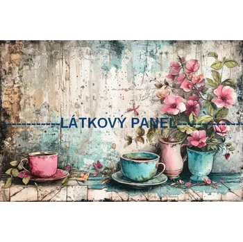 Látkový panel - Zátiší se šálkem - VI-84 Velikost: 20x13cm, Materiál: Kočárkovina