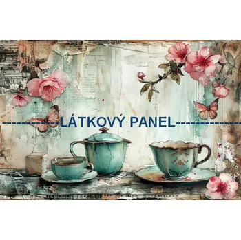 Látkový panel - Zátiší se šálkem - VI-77 Velikost: 20x13cm, Materiál: Bavlna