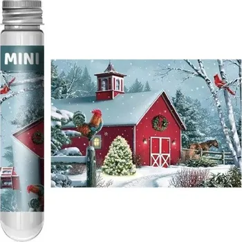 ostatní stavebnice Puzzle 150 dílků ve zkumavce 15 x 10 cm Vánoční stodola Zimní scenérie Sváteční ilustrace Vzdělávací skládačka Relaxační hračka pro celou rodinu