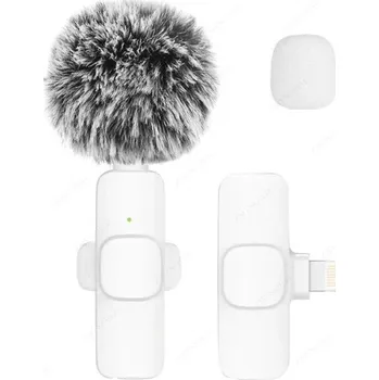 Mikrofon Bezdrátový klopový mikrofon s Lightning konektorem pro iPhone iOS Mini mikrofon pro video, zvuk, live stream a vlog Kompaktní mikrofon bílá