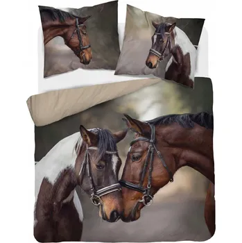 Povlečení Povlečení 3D - Pár koní / hnědá / béžová - 140x200 - 3 dílné