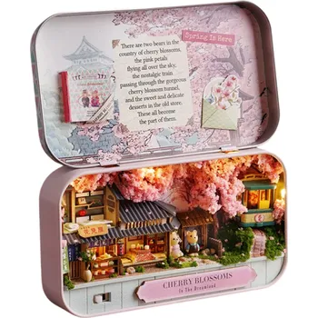 Dřevěná hračka Krabicový domeček pro panenky DIY 3D dřevěný model Miniaturní divadlo s nábytkem Roztomilá dekorace Ruční sestavení Dárek