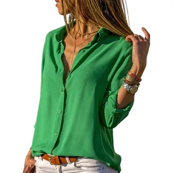 Dámská halenka Dámská halenka s dlouhým rukávem Volný střih Zapínání na knoflíky Výstřih do V Ležérní elegantní košile na každý den i do práce zelená XL