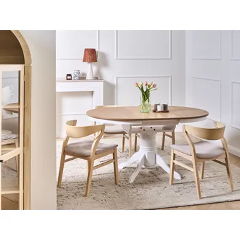 Rozkládací jídelní stůl hnědý světlá jasanová dýha kaučukové dřevo 106/150 cm oválný vintage retro styl Beliani